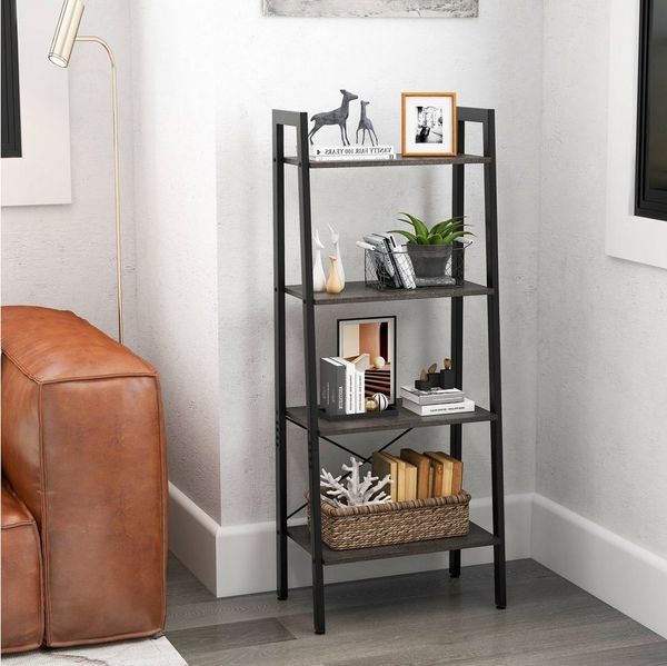 COSTWAY Bücherregal, stehend, 4 Ebenen, Metallrahmen, Kippsicherungen, 138cm