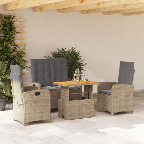 vidaXL 4-tlg. Garten-Essgruppe mit Kissen Beige Poly Rattan 3277371