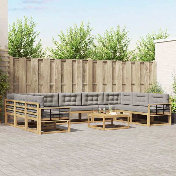 vidaXL Outdoor-Sofagarnitur mit Kissen 10 pcs Weiß und Hellgrau 3387080