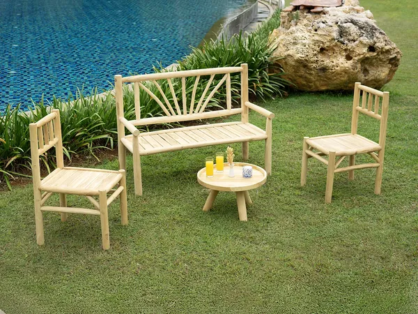 Vente-unique - TULUM Gartensitzgruppe Holz, Platte Beige - B 60 cm x H 96 cm x L 130 cm