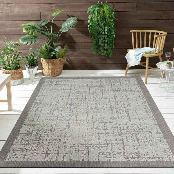 Vimoda Outdoorteppich Teppich In- und Outdoor Terrasse Balkon Wintergarten Grau, Rechteckig, in & Outdoor Läufer, robust