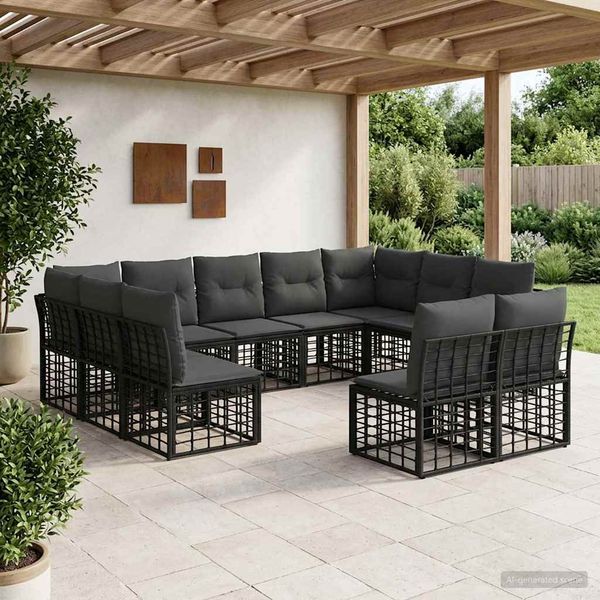 vidaXL Outdoor-Sofagarnitur Schwarz und Dunkelgrau Polyester 3437573