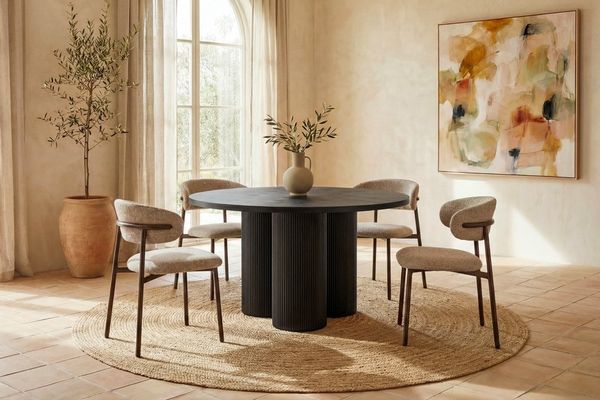 riess-ambiente Esstisch BABYLON 120cm schwarz - Eiche-Echtholzfurnier, MDF, Säulenfüße, rund (Einzelartikel, 1-St), Moderner Wohnzimmertisch mit dunklem Finish - Platz für vier Personen