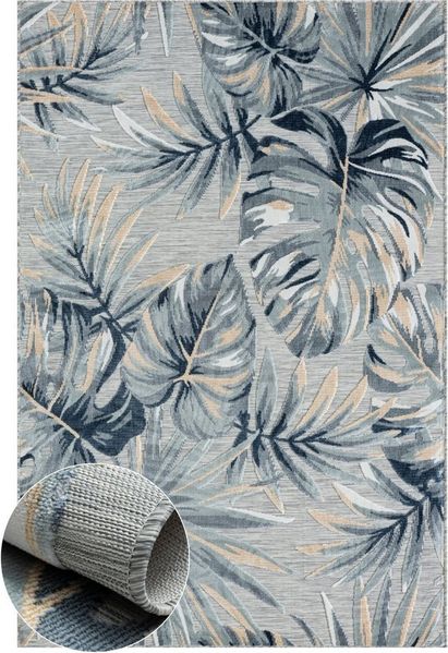 Wohnando Teppich MY-RUG Outdoor-Teppich "Holly" 230X160 cm, grau, rechteckig, Höhe: 8 mm, Palmenmuster, mit einem Hauch Gold, für Garten und Balkon