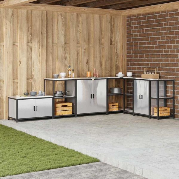Küchenaufbewahrung, BuffetSchrank mit Regal Silber 90x50x92 cm Stahl