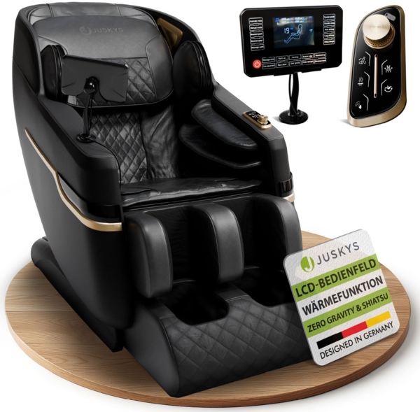 Juskys Massagesessel Naxos, mit LCD-Bedienfeld, Bluetooth, Airbags, Heizung, Rollenmassage, USB & Fußverlängerung, Fix-Point-Technologie - Schwarz