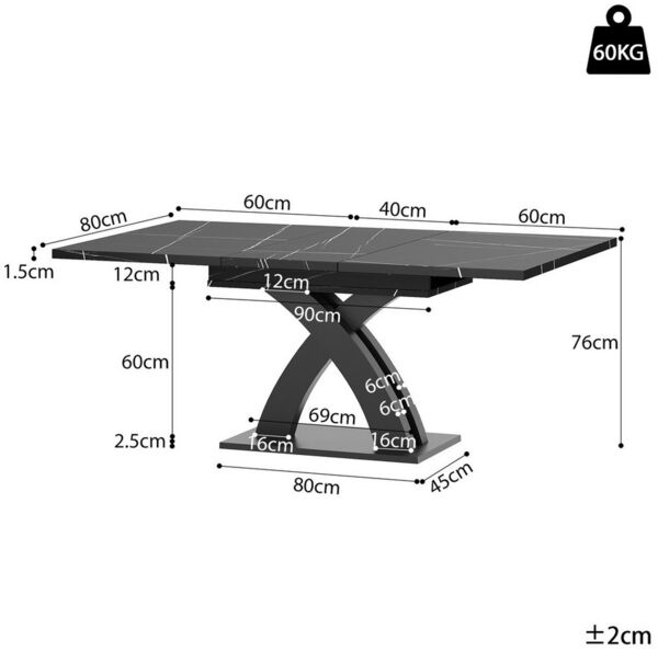 Ulife Esstisch ausziehbarer Küchentisch – Robuste MDF-Platte & einzigartiges X-Design (1-St), 120-160 x 80 x 76 cm, Platz für 6 Personen