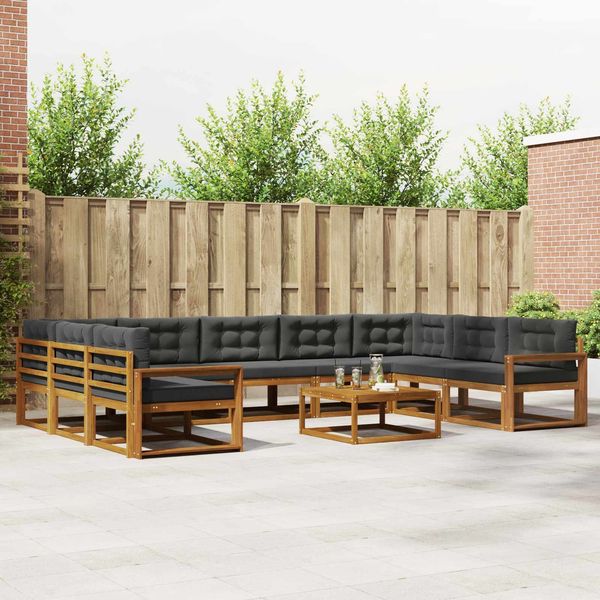 vidaXL Outdoor-Sofagarnitur mit Kissen 10 pcs Natur und Anthrazit 3368210