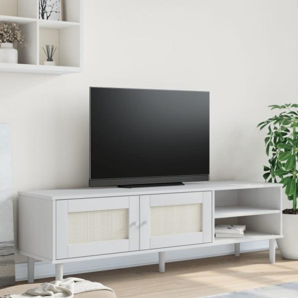 vidaXL TV-Schrank SENJA Rattan-Optik Weiß 158x40x49cm Kiefernholz 358044