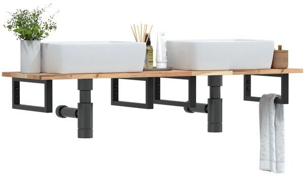vidaXL Waschbeckenregal Wandmontage Stahl und Akazienholz 3302681