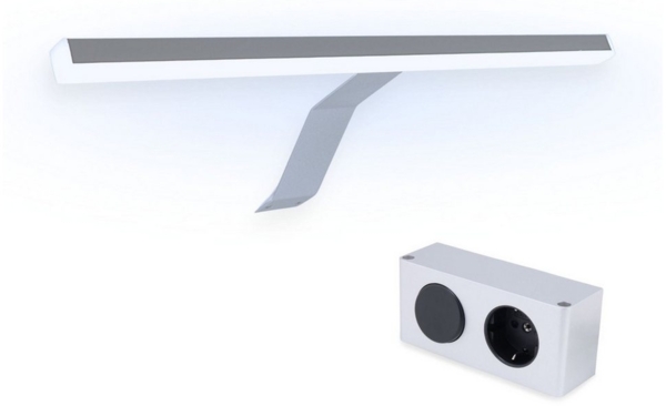 kalb Aufbauleuchte LED Aufbau Spiegelleuchte Lancea 34cm Steckdose & Schalter silbergrau, Mechanischer Schalter, LED, kaltweiß