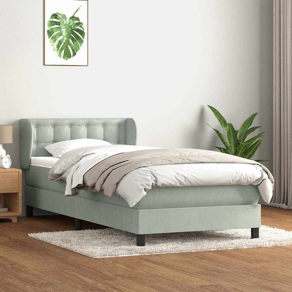 vidaXL Boxspringbett mit Matratze Hellgrau 80x220 cm Samt 3317883