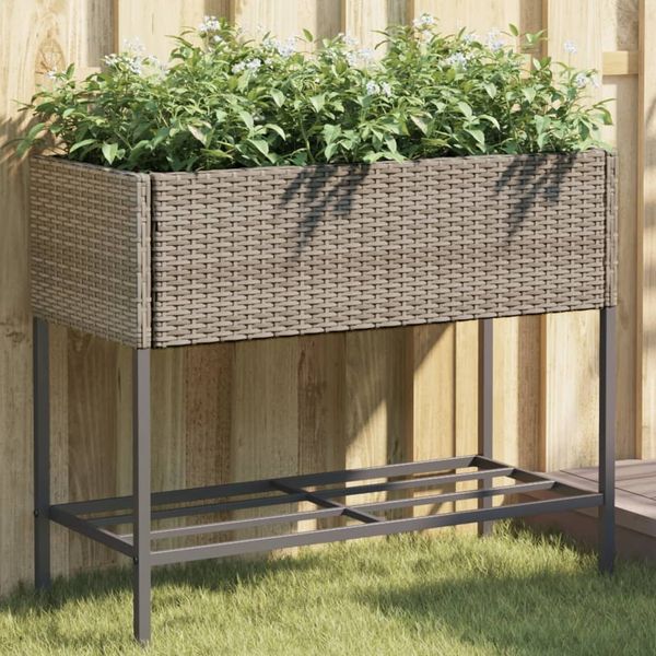 vidaXL Hochbeete mit Ablage 2 Stk. Grau 90x40x75 cm Poly Rattan 3210509