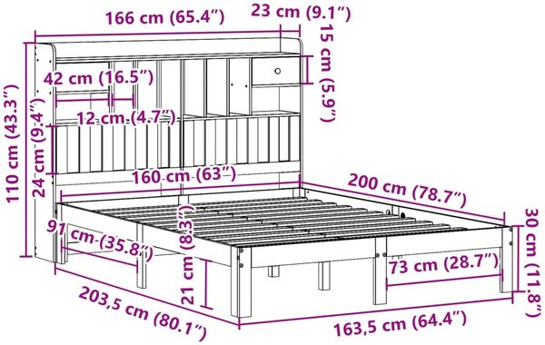 vidaXL Massivholzbett mit Regal ohne Matratze Weiß 160x200 cm Kiefer 3322606 Bild 11
