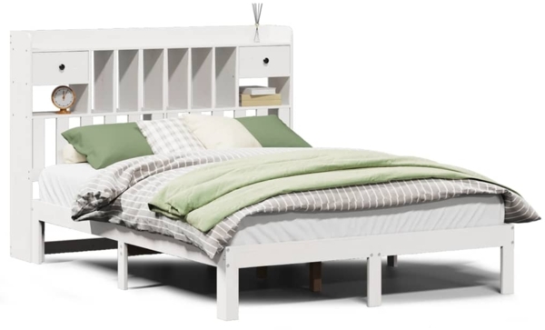 vidaXL Massivholzbett mit Regal ohne Matratze Weiß 160x200 cm Kiefer 3322606