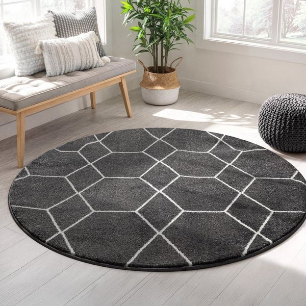 Sanat Teppich Trellis, rund, Höhe: 10 mm, Kurzflor, skandi, boho, auch als Läufer und in rund