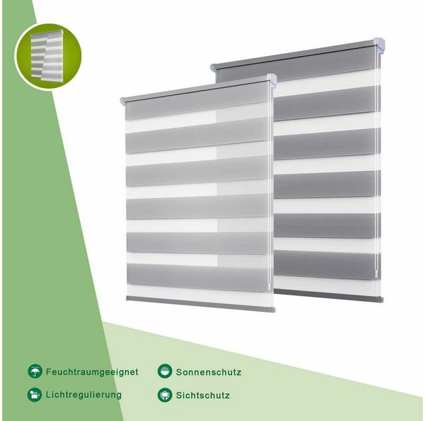 Doppelrollo Fensterrollos Ohne Bohren, Vkele, 130cm/160cm, klemmfix,klemmträger, Sonnenschutz, Lichtdurchlässig und Verdunkelnd.