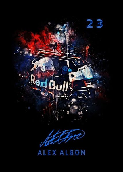 Poster Formel 1 Helm Aquarell Rennfahrer Name Unterschrift Rennnummer · Deko Print ohne Rahmen - E Albon / 40x60 cm