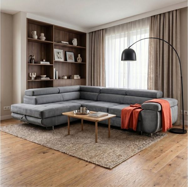 Muffo Ecksofa Wild Ecksofa mit Schlaffunktion, Verstellbare Kopfstützen, Schlaffunktion mit Bettkasten