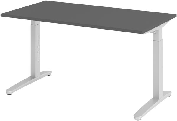 bümö manuell höhenverstellbarer Schreibtisch 140x80 in graphit Gestell in Silber - PC Tisch höhenverstellbar & klein, höhenverstellbarer Tisch Büro, kleiner Computertisch verstellbar, X14-G-SS