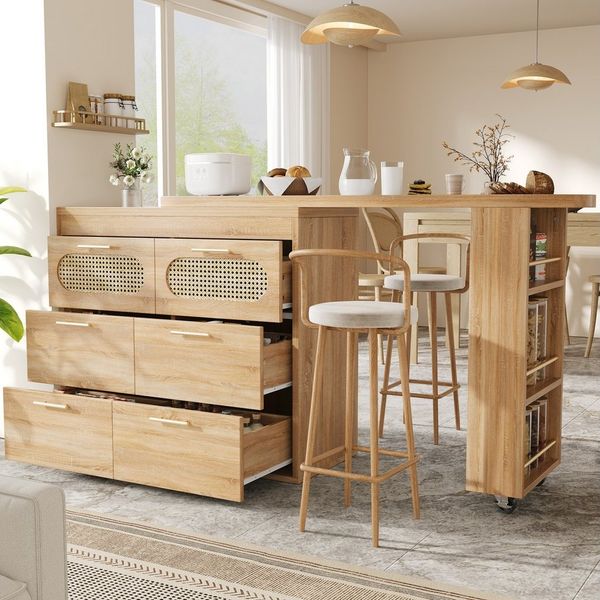 MODFU Bartisch 360° Drehbarer Bartisch,Kücheninsel, Reversibel Tisch (PE Rattan Türen, mit Kippsicherung, viel Stauraum, 1-St)