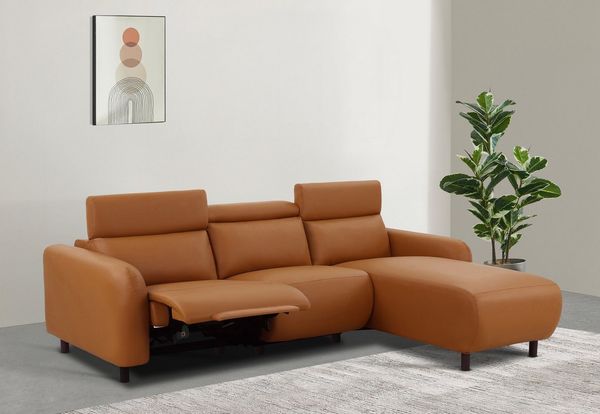 OTTO home Ecksofa SKAANE Lederoptik, L-Form, 274 cm, manuelle/elektrische Relaxfunktion, rundes Design, Kopfteilverstellung, Federkernpolsterung