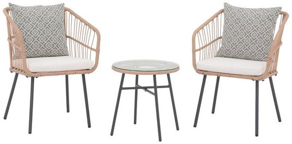 JOIVI Bistrostuhl Outdoor 3-tlg Bistro Set (Wetterfeste Rattan Gartensofa Set mit 2 Stühle und Beistelltisch), für Veranda, Garten, Balkon, Weiß(Kissen)