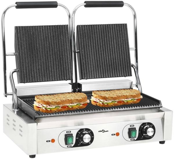 vidaXL Doppelter Gerillter Panini-Grill 3600 W 57x30,5x20 cm 50751