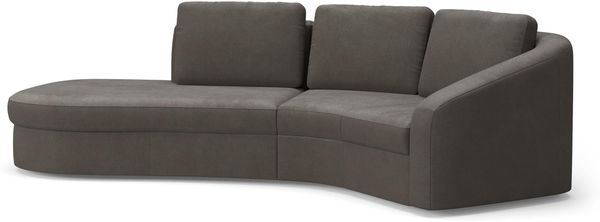 Cavadore Ecksofa Jawa / Bodennahe Eckcouch mit Element 1-sitzig und Trapezecke halbrund (60 Grad) / 266 x 88 x 230 / Flachgewebe, Dunkelbraun