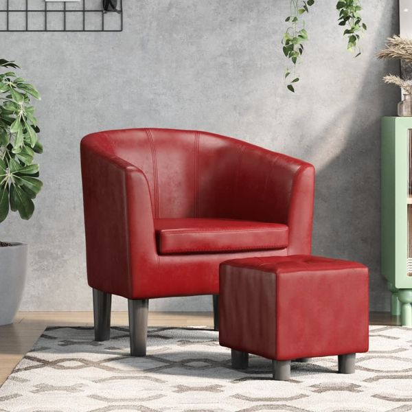 vidaXL Clubsessel mit Fußhocker Weinrot Kunstleder 356495