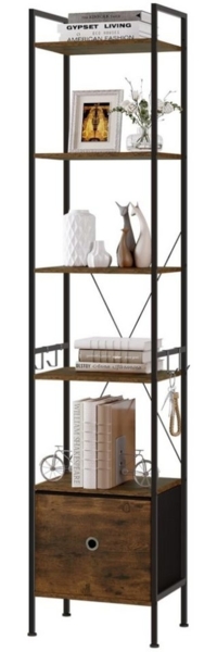 Woltu Standregal, mit 5 Ablagen 2 Schubladen, 63x187x30 cm, mit Metallrahmen