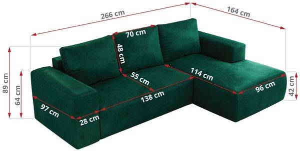 Ecksofa mit Schlaffunktion, Bettkasten und losen Kissen für das Wohnzimmer - TRENTINO - Dunkelgrün Velvet - rechts Bild 7