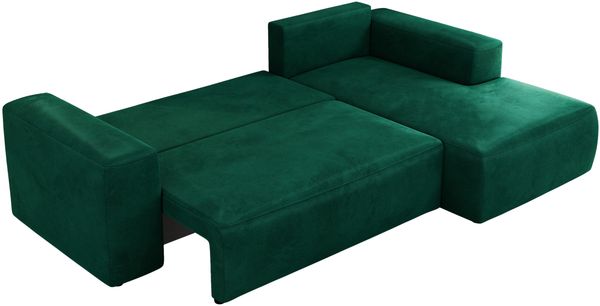 Ecksofa mit Schlaffunktion, Bettkasten und losen Kissen für das Wohnzimmer - TRENTINO - Dunkelgrün Velvet - rechts Bild 5