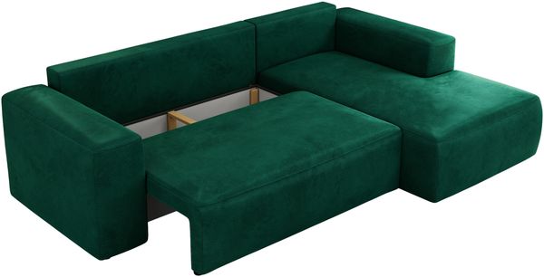 Ecksofa mit Schlaffunktion, Bettkasten und losen Kissen für das Wohnzimmer - TRENTINO - Dunkelgrün Velvet - rechts Bild 6