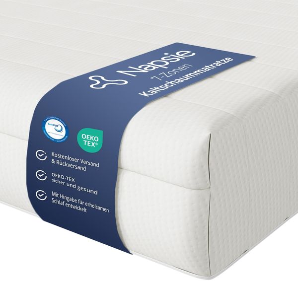 NAPSIE 7-Zonen Matratze 80x200 cm | H3 Mittelfest | Ergonomische Kaltschaummatratze | Hypoallergen & Antibakteriell | Bezug abnehmbar & waschbar | Oeko-TEX® (16cm, 80x200 cm)