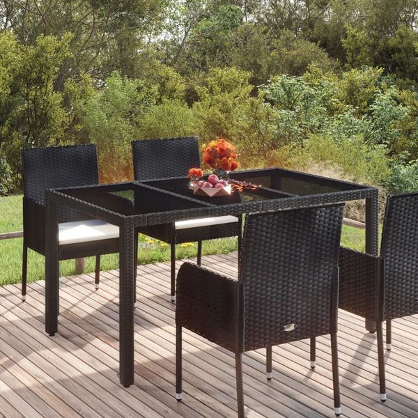 vidaXL Gartentisch mit Glasplatte Schwarz 150x90x75 cm Poly Rattan 319899