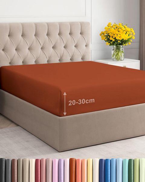 Spannbettlaken 135x190 cm Terracotta - 30cm (12") Tiefe Tasche - Premium Mikrofaser Spannbetttuch - Weich und Knitterfrei - Atmungsaktiv, Hypoallergen und Oeko-TEX Standard 100 Zertifiziert