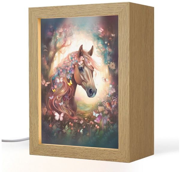 OnlyWow Nachttischlampe Lightbox Pferd - Natur - Blumen - Schmetterlinge - Wald - Mädchen, Dimmbar, Farbwechsel, LED, Warmweiß, Kaltweiß, Neutralweiß Einstellbar, Kinderzimmer, Babyzimmer, Dimmbar, mit Kabel, Nachtlampe, LED