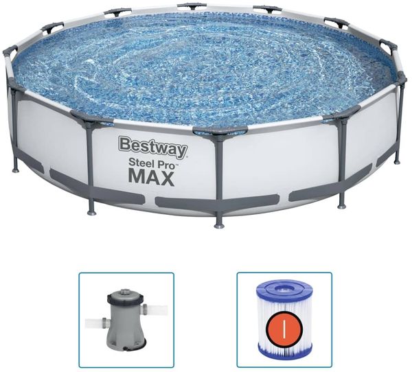 Bestway Steel Pro MAX Frame Pool-Set mit Filterpumpe Ø 366 x 76 cm, lichtgrau, rund Bild 2