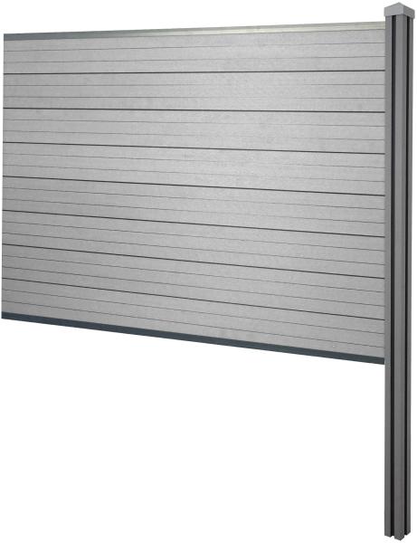 WPC-Sichtschutz Sarthe, Zaun Windschutz, WPC-Pfosten zum Einbetonieren ~ Erweiterungselement, 188cm grau