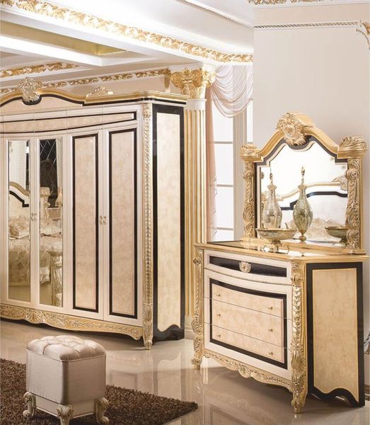 Casa Padrino Luxus Barock Kommode mit Spiegel und Hocker - Barock Schlafzimmer Möbel