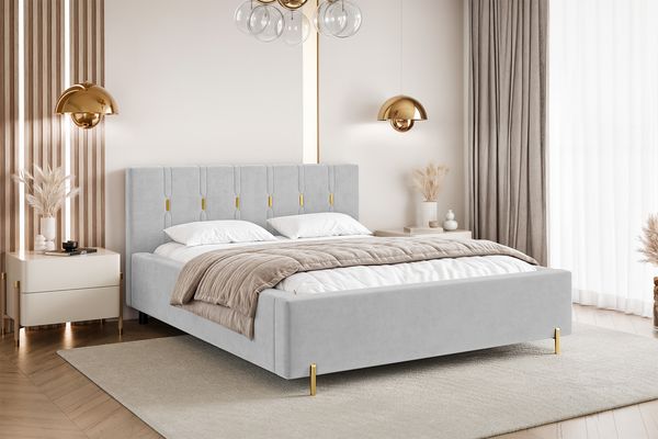 MEBLINI Polsterbett 160x200 ohne Lattenrost ohne Matratze – FABIO – Hellgrau Samt – Doppelbett ohne Bettkasten - Stauraumbett - Kopfteil Bett ohne Stauraum