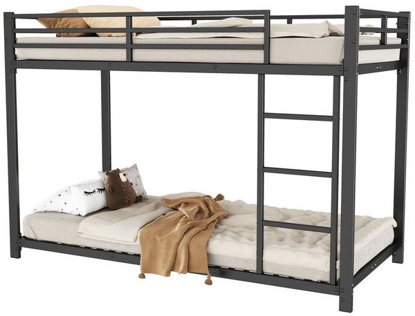 Flieks Etagenbett, Kinderbett Metallbett Einzelbett mit Lattenrost und Leiter 90x200 cm