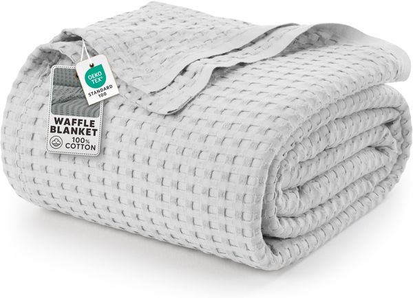 Utopia Bedding Baumwoll Waffeldecke 300 GSM (Silber - 228x228 cm), weiche, leichte, atmungsaktive Bettdecke für alle Jahreszeiten