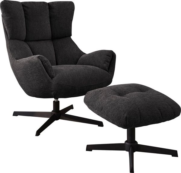 Jockenhöfer Gruppe Relaxsessel Melania, B: 73 cm, Sitzhöhe: 45 cm, Set: mit Hocker, 360° Drehfunktion, kuscheliger Webstoff