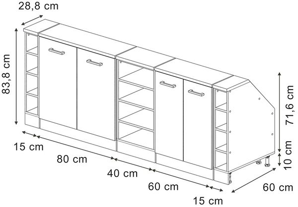 Küchenschrank für Dachschrägen R-Line Schwarz Hochglanz 210 cm 5er Set Schrankkorpuss 60 cm Tiefe Vicco Bild 2