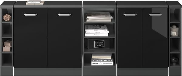Küchenschrank für Dachschrägen R-Line Schwarz Hochglanz 210 cm 5er Set Schrankkorpuss 60 cm Tiefe Vicco Bild 5