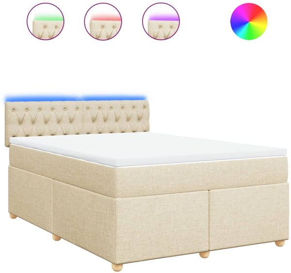 vidaXL Boxspringbett mit Matratze Creme 140x200 cm Stoff 3289015 Bild 2