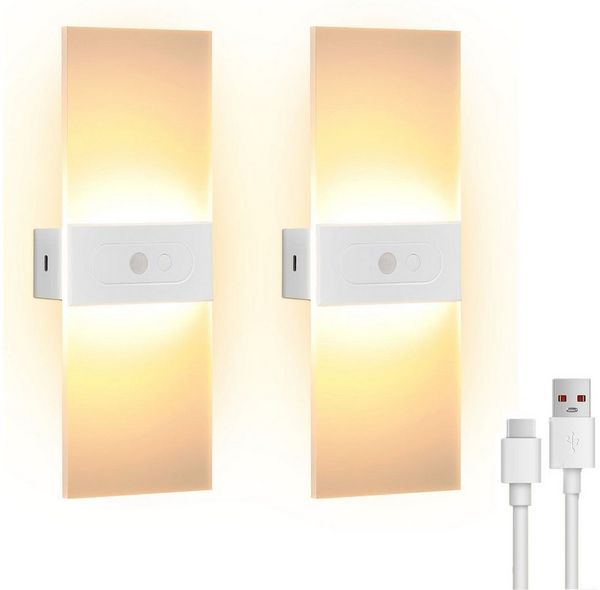 oyajia LED Wandleuchte LED Wandleuchte mit Bewegungsmelder, 2200mAh Akku USB Treppenlicht, Warmweiß, Innenbeleuchtung Nachtlicht, USB Aufladbare Acryl Wandbeleuchtung 27cm