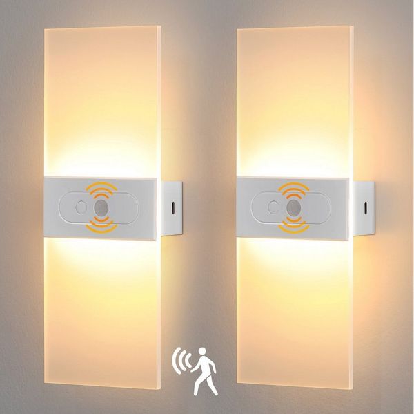 oyajia LED Wandleuchte LED Wandleuchte mit Bewegungsmelder, 2200mAh Akku USB Treppenlicht, Warmweiß, Innenbeleuchtung Nachtlicht, USB Aufladbare Acryl Wandbeleuchtung 27cm
